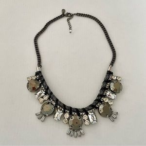 Express Silver Tone Crystal Jewel Embellished Rope Chain Statement Bib Necklace